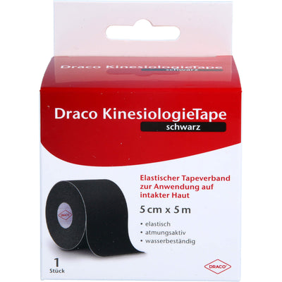 Draco Kinesiologietape 5 cm × 5 m, schwarz – elastisches Tape für Muskeln & Gelenke
