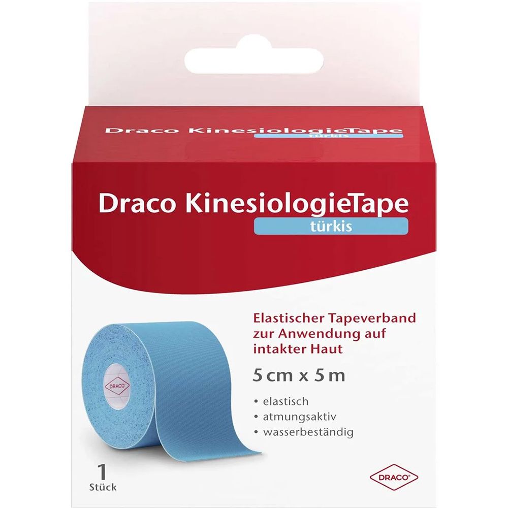 Draco Kinesiologietape 5cm x 5m türkis - elastisches Tape für Muskeln & Gelenke